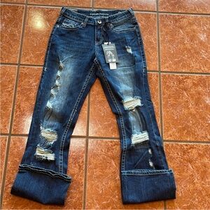 Cowgirl Tuff Dark Blue Ripped Boyfriend Jeans 26x37  HOT BLING